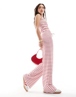 Asos Design Wide Leg Pants In Red Stripe - Part Of A Set-multi