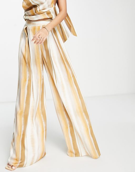 ASOS DESIGN wide leg pants in satin stripe (part of a set)