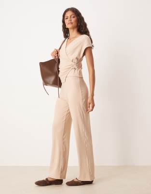 ASOS DESIGN wide leg pants in stone - part of a set - view 1