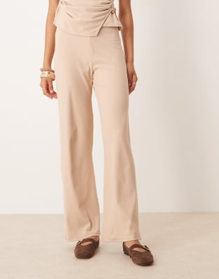 Asos Design Wide Leg Pants In Neutral