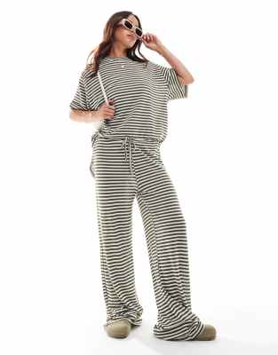 Asos Design Wide Leg Pants In Stripe - Part Of A Set-multi