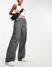 ASOS DESIGN wide leg dad pants with rolled waistband in khaki
