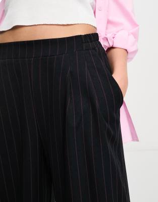 ASOS DESIGN wide leg trouser in stripe with waistband detail in