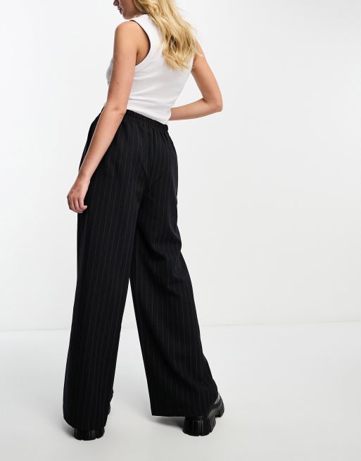 ASOS DESIGN wide leg trouser in stripe with waistband detail in