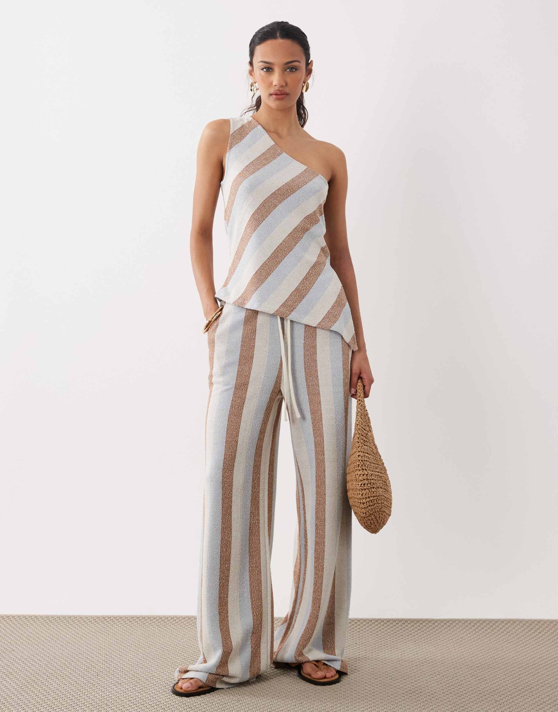 asos design wide leg pants in stripes - part of a set