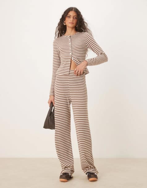ASOS DESIGN wide leg pants in textured stripe - part of a set - view 1