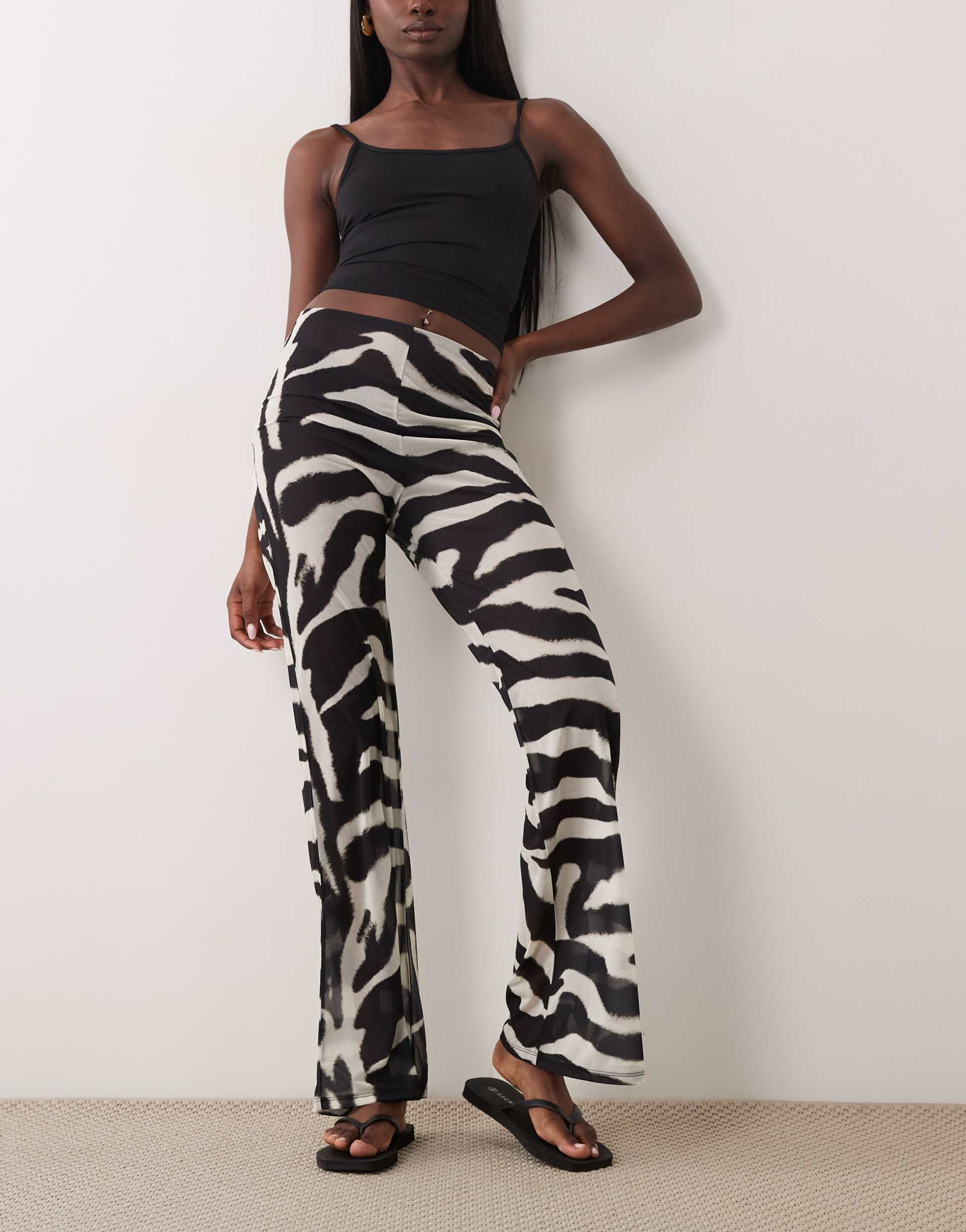 asos design wide leg pants in zebra print