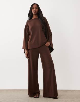 Asos Design Wide Leg Pants Set In Brown