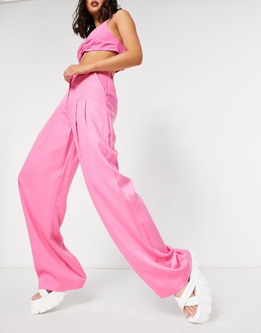 ASOS DESIGN wide leg pants set in hot pink