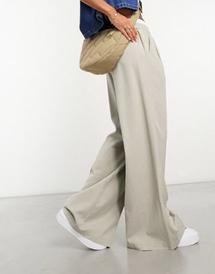 Asos Design Wide Leg Pants With Boxer Waist In Gray