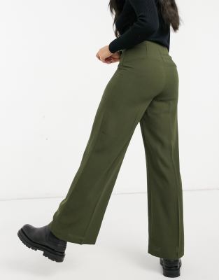 high waisted khaki flare pants