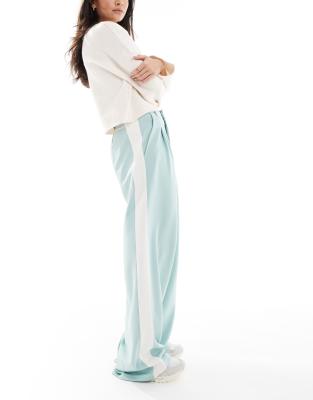 Asos Design Wide Leg Pants With Contrast Panel In Green