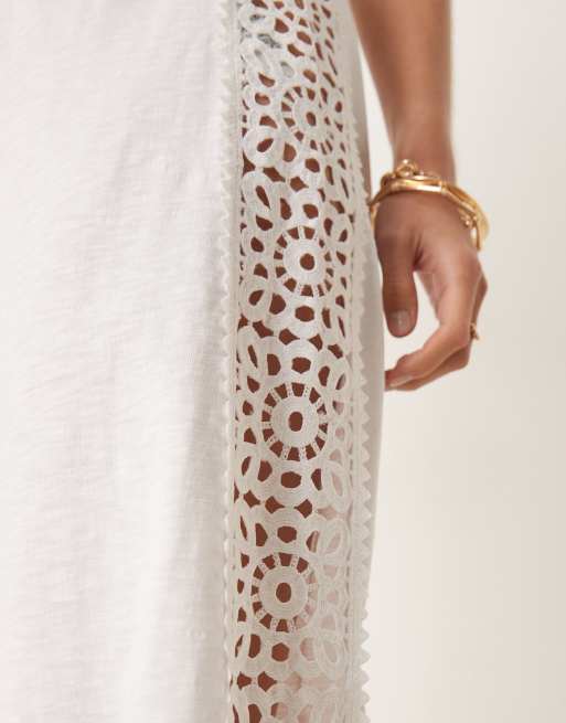 ASOS DESIGN wide leg pants with crochet insert in cream - part of a set