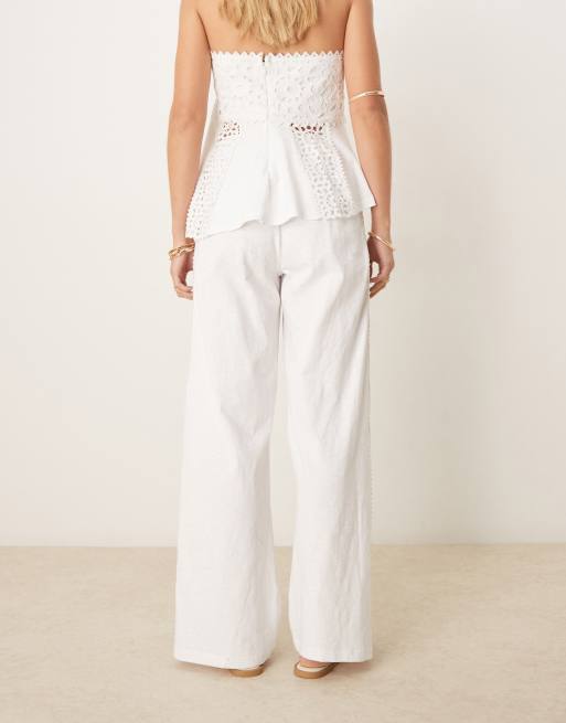 ASOS DESIGN wide leg pants with crochet insert in cream - part of a set