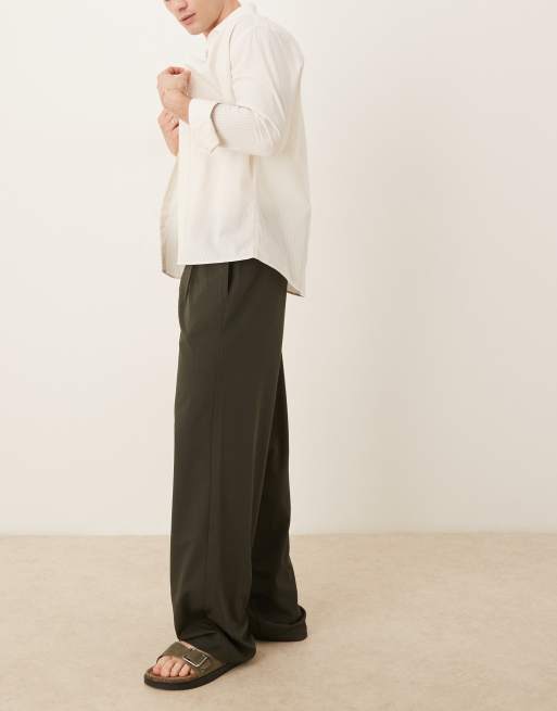 ASOS DESIGN wide leg pants with deep pleat in khaki