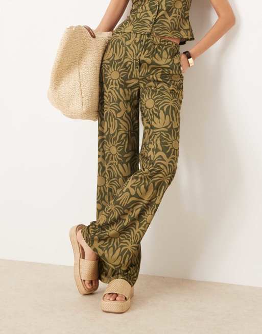 ASOS DESIGN wide leg pants with floral print in khaki - part of a set, 2 of 5