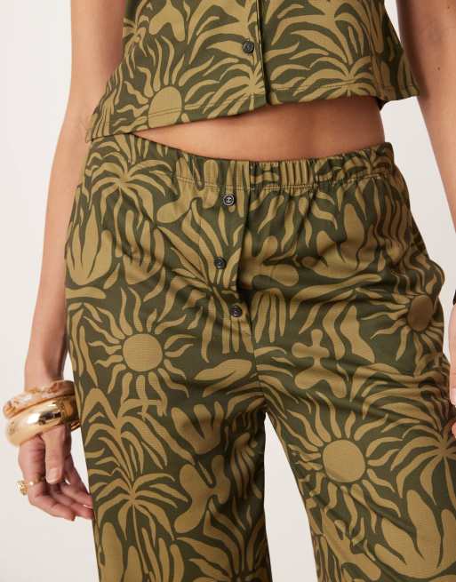 ASOS DESIGN wide leg pants with floral print in khaki - part of a set, 3 of 5