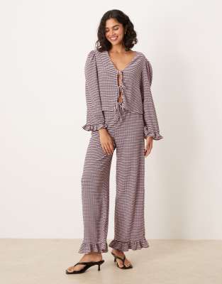 wide leg pants with frill hem in black & pink gingham - part of a set-Multi