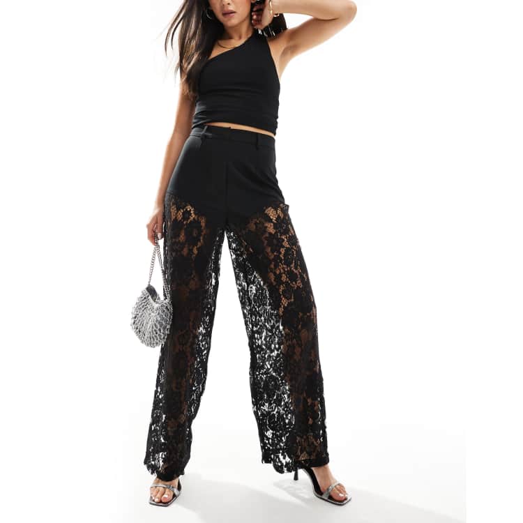 新品　EBONY(エボニー) Flower Lace Wide Pants Elastic Lace Wide Leg Pants | Love, Bonito US