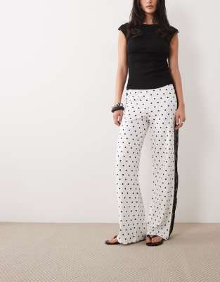 Asos Design Wide Leg Pants With Lace Side Panel In Gray