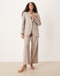 [ASOS DESIGN] ASOS DESIGN wide leg pants with pleat detail in taupe stripe (part of a set)-Brown 12 Taupe
