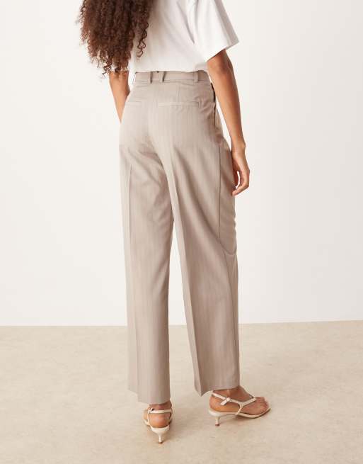 ASOS DESIGN wide leg pants with pleat detail in taupe stripe - part of a set