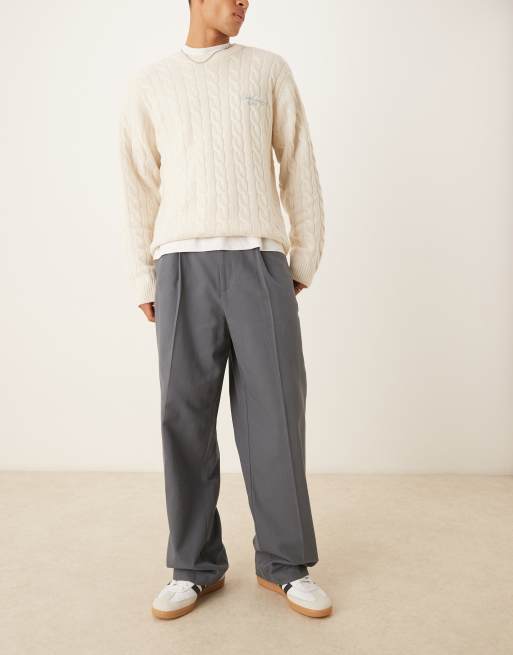 ASOS DESIGN wide leg pants with pleat detailing in gray, 2 of 5
