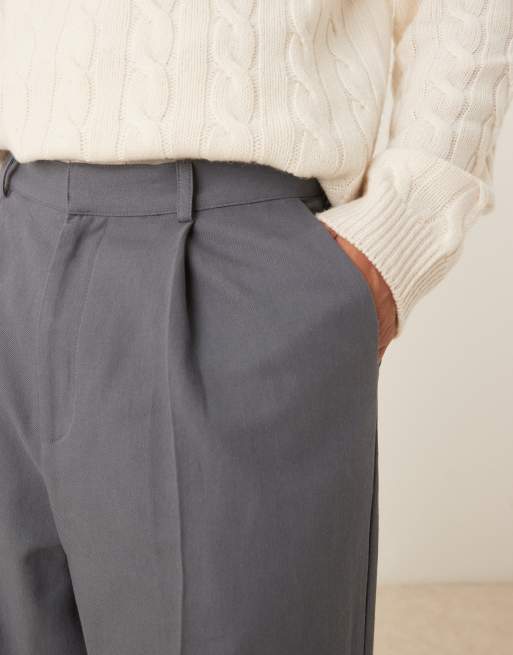 ASOS DESIGN wide leg pants with pleat detailing in gray, 3 of 5