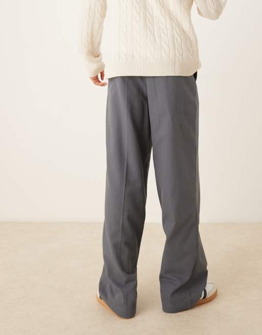 ASOS DESIGN wide leg pants with pleat detailing in gray, 4 of 5
