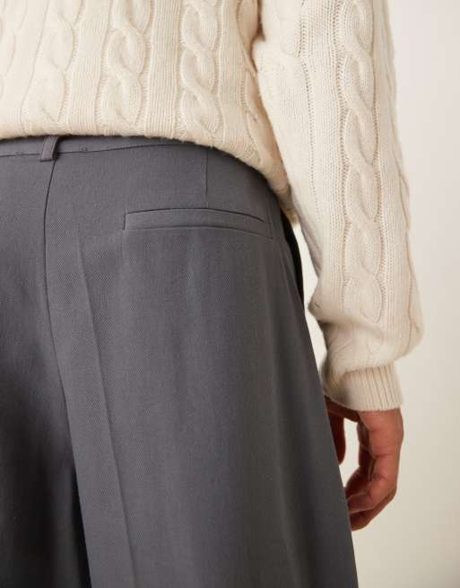 ASOS DESIGN wide leg pants with pleat detailing in gray, 5 of 5