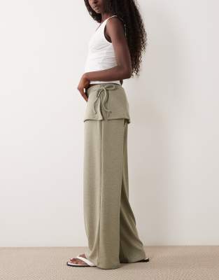 Asos Design Wide Leg Pants With Scarf Detail In Green