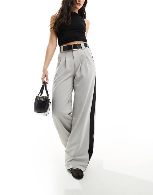 ASOS DESIGN wide leg pants with side stripe in light grey , 2 of 5