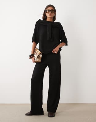 Asos Design Wide Leg Pants With Wool In Black