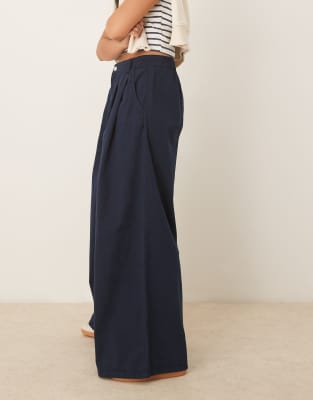 Asos Design Wide Leg Paper Touch Cotton Pleated Pants In Black