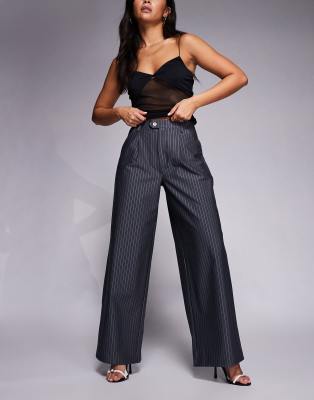 Asos Design Wide Leg Pinstripe Pants In Gray