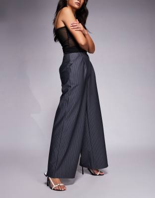 Asos Design Wide Leg Pinstripe Pants In Gray