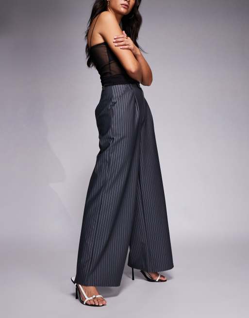 ASOS DESIGN wide leg pinstripe trouser in grey, 2 of 5