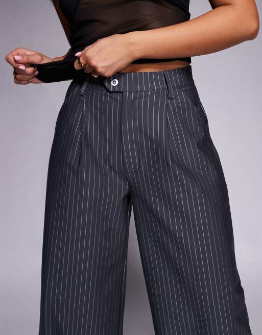 ASOS DESIGN wide leg pinstripe trouser in grey, 4 of 5
