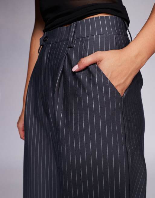 ASOS DESIGN wide leg pinstripe trouser in grey, 5 of 5