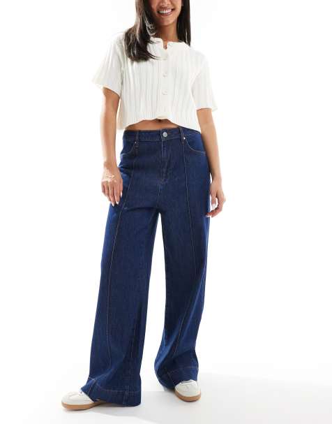 ASOS DESIGN wide leg pintuck jean in indigo - view 1