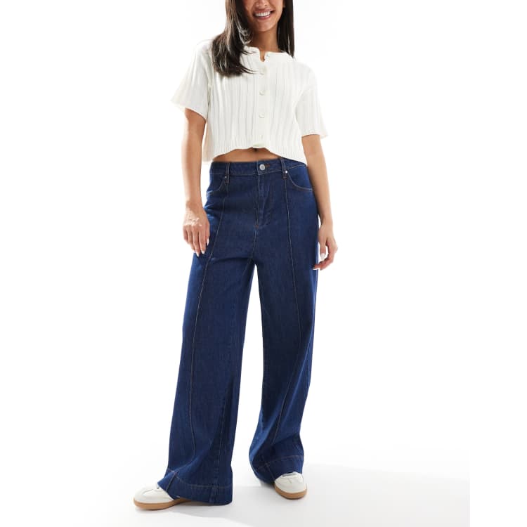 ASOS DESIGN wide leg pintuck jeans in indigo | ASOS