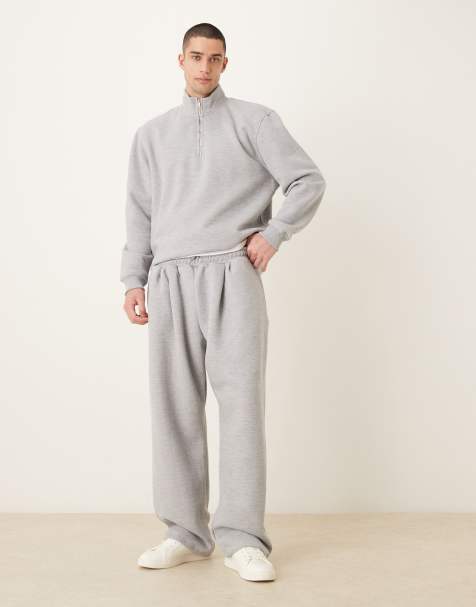 ASOS DESIGN wide leg brushback cosy pique jogger in grey marl