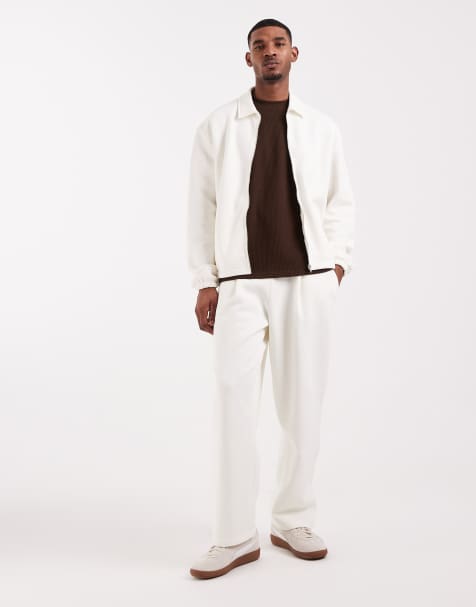 ASOS DESIGN wide leg pique trackies in cream - view 1