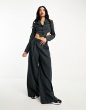 ASOS Design Extreme Wide Leg Suit Pants with Paperbag Waist and Rope Belt in natural-Neutral