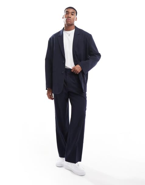 ASOS DESIGN wide leg pleat front suit trousers in navy - view 1