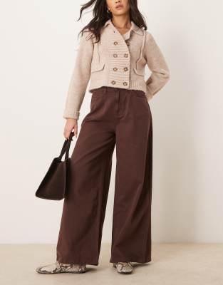 Asos Design Wide Leg Pleated Jean In Brown Tint