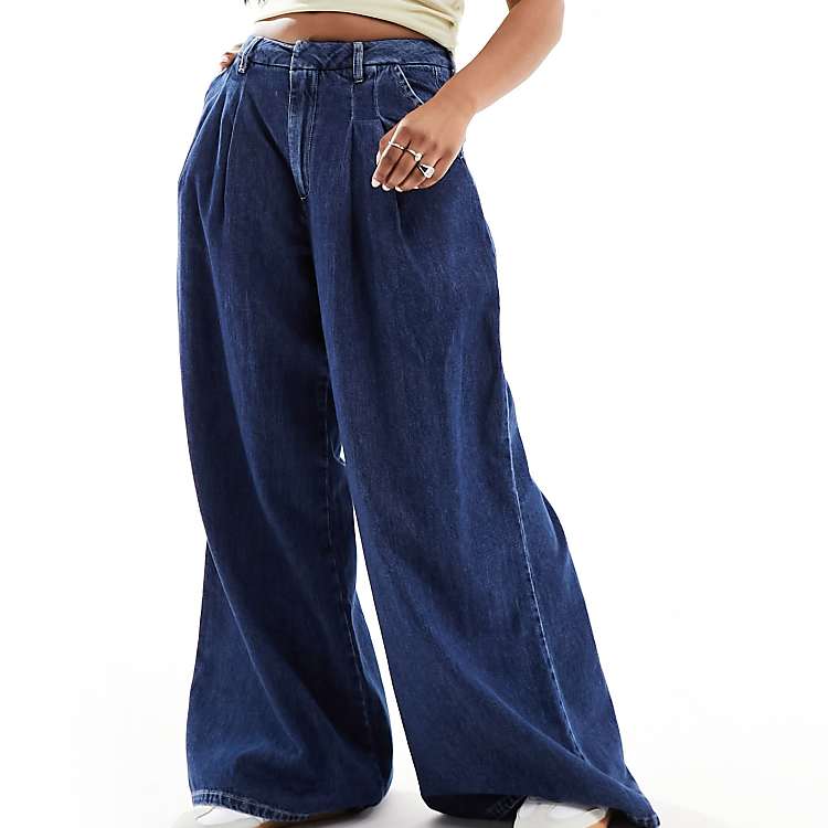 ASOS DESIGN wide leg pleated jeans in rinse wash | ASOS ASOS DESIGN wide leg pleated jeans in rinse wash | ASOS