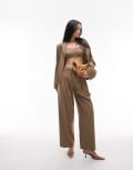 [ASOS DESIGN] ASOS DESIGN wide leg pleated pants in camel pinstripe-Blue 8 Camel Pinstripe