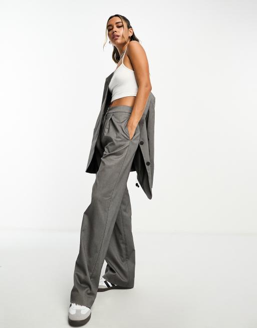 Vila Petite high waisted pleat front trousers in grey