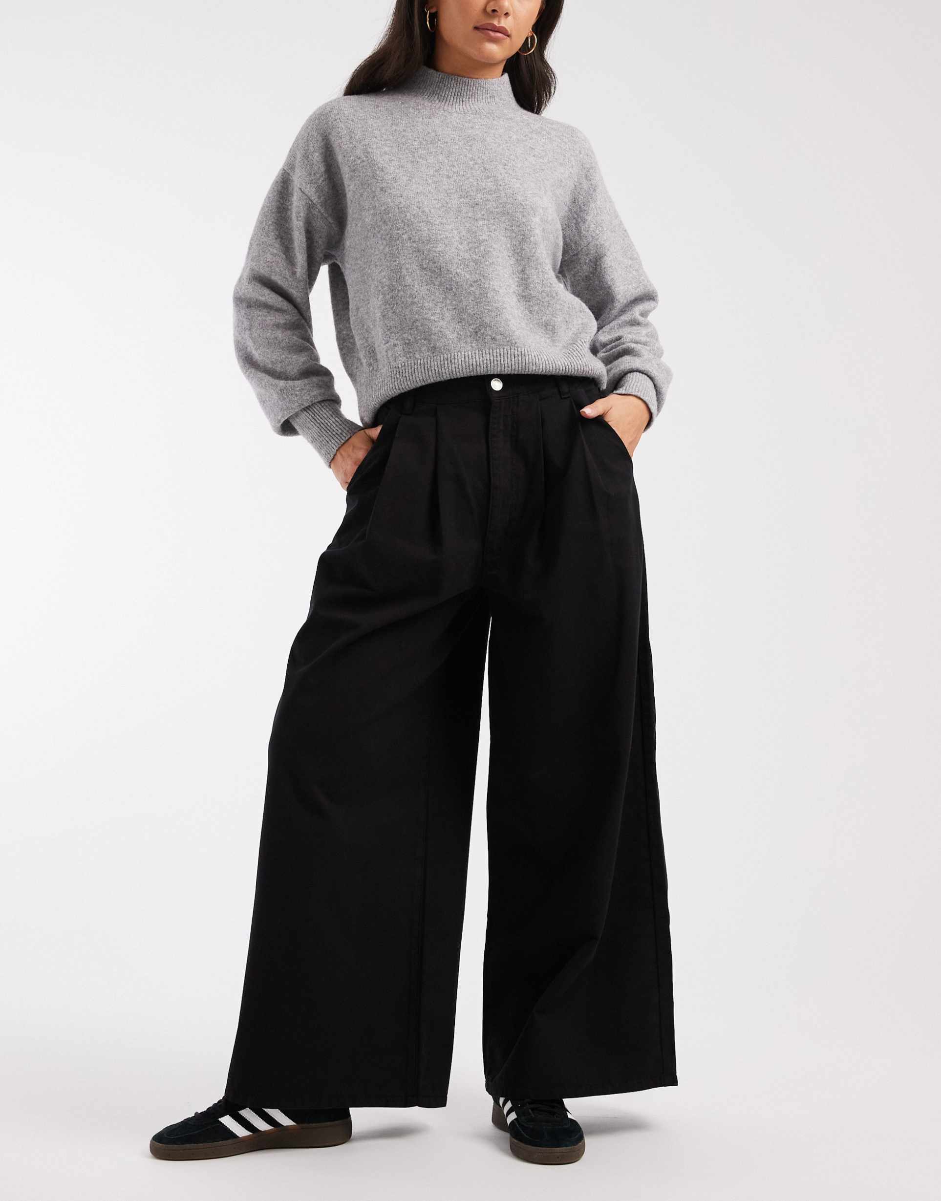asos design wide leg pleated pants in paper touch cotton
